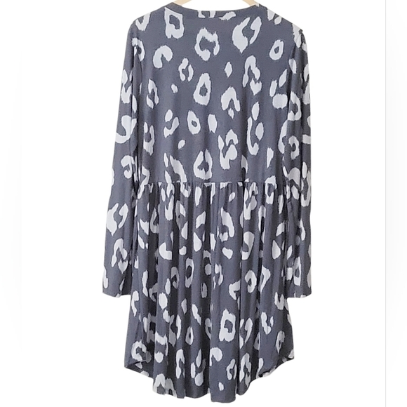 Boutique Animal Print Flare Dress Long Sleeve Pockets Above The Knee Gray - Picture 14 of 16